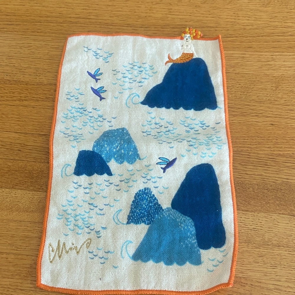 Mermaid w/Waves Embroidered Wash Cloth Japan New w/tags